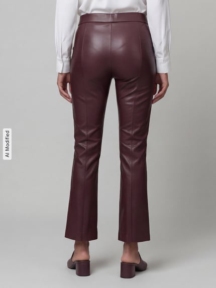 Raffaello Rossi Wide leg kunstleren broek van viscosemix model 'MACY' Bordeaux - 4