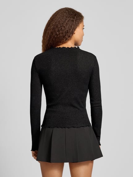 ONLY Bluzka z długim rękawem o kroju slim fit z mieszanki bawełny model ‘EMMA’ Czarny 5