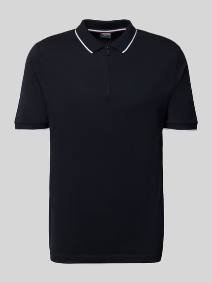 Produktfoto, Regular Fit Poloshirt mit Baumwoll-Anteil von HECHTER PARIS in Schwarz mit Polokragen, Reißverschluss und elastischen Ärmelabschlüssen.