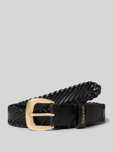Produktfoto, Gürtel aus Rindsleder mit Dornschließe von Calvin Klein, Damen Gürtel, klassisch schwarz, Label-Detail, 3 cm Breite, Größe 80