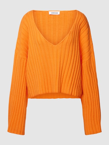 EDITED Strickpullover mit V-Ausschnitt Modell 'Thamara' Orange 2