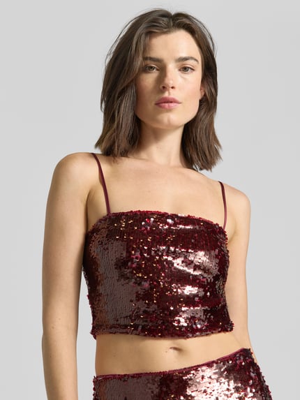 Jake*s Cocktail Slim fit korte top met pailletten Kersenrood gemêleerd - 3