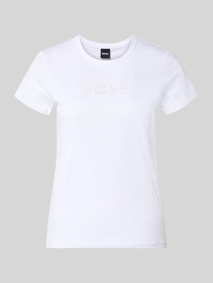 Produktfoto, Regular Fit T-Shirt aus reiner Baumwolle Modell 'Eventsa11' von BOSS, białe, unikalna faktura jersey, krój regular fit, okrągły dekolt, krótkie proste rękawy, minimalistyczny napis, subtelny branding