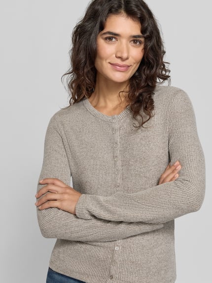 OPUS Langarmshirt Modell 'Saltus' mit Zierknöpfen Taupe 3