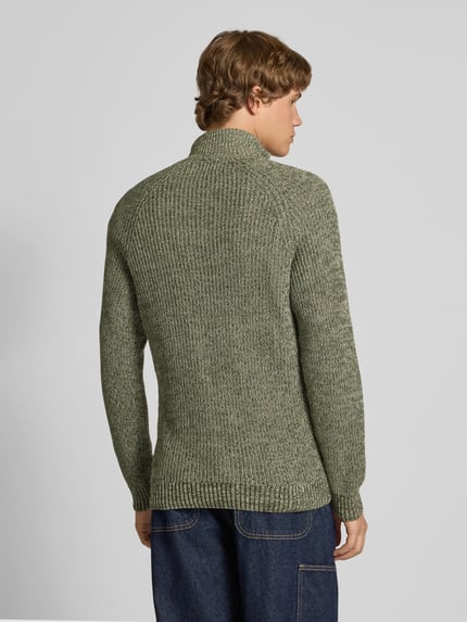 Blend Slim Fit Strickpullover mit Reißverschluss Modell 'Darik' Oliv 5