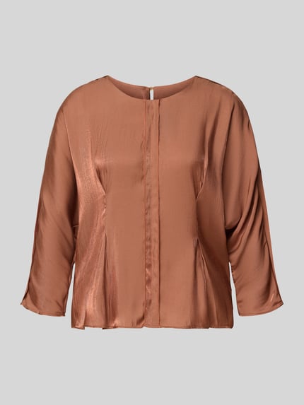 Productfoto, Regular Fit blouse uit viscosemix Model 'Leka Gloss' van MOS MOSH in koperbruin met glanzende textuur en drapering, dames blouse, ronde hals, 3/4-mouw, ruglengte maat S 57 cm, mouwlengte 50 cm