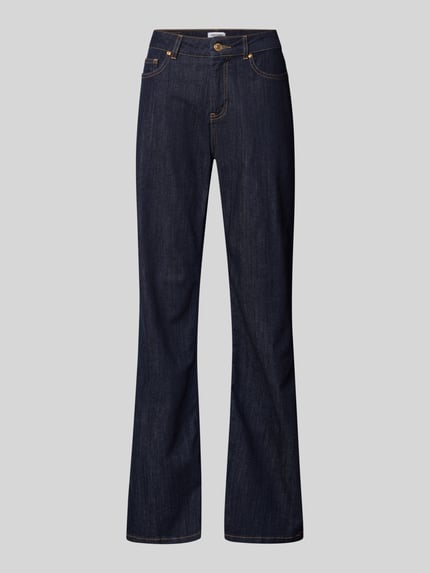 Produktfoto, Jeans mit Eingrifftaschen von More & More, dunkelblauer Jeansstoff, Regular-Fit, Knopf- und Reißverschluss, Gesäßtaschen, Bundweite 39 cm, Innenbeinlänge 84 cm bei Größe 36