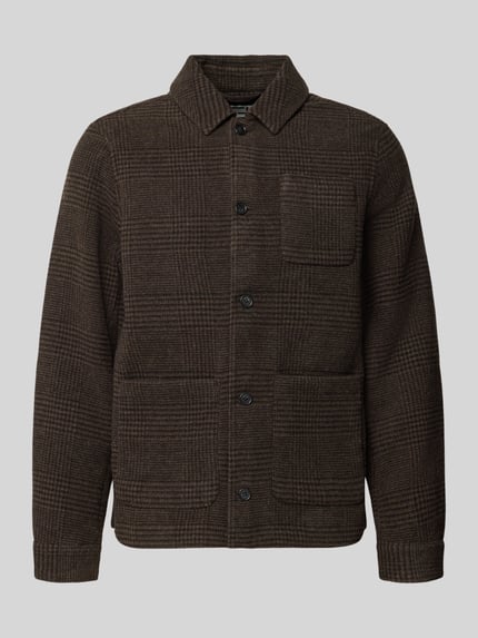 Produktfoto, Regular Fit Hemdjacke mit Woll-Anteil Modell 'PABLO' von Casual Friday in Braun, Karomuster, Umlegekragen, Knopfleiste, strukturierte Oberfläche