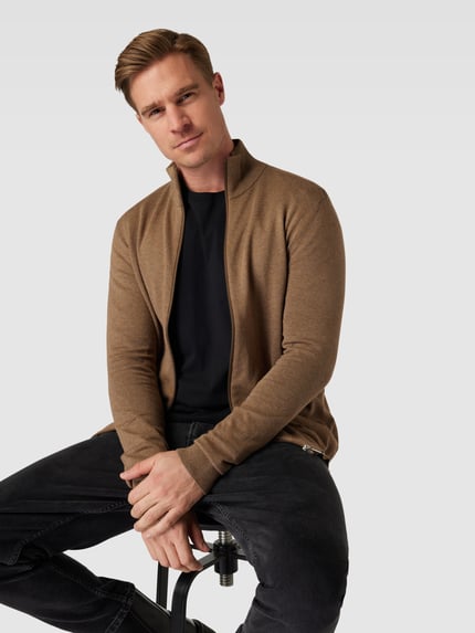 Selected Strickjacke mit Stehkragen Modell 'BERG' Sand Melange 3
