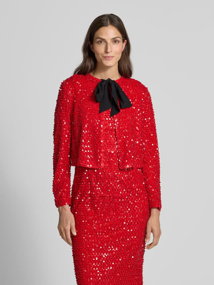 Marc Cain Regular fit blazer met pailletten en strik Rood - 4