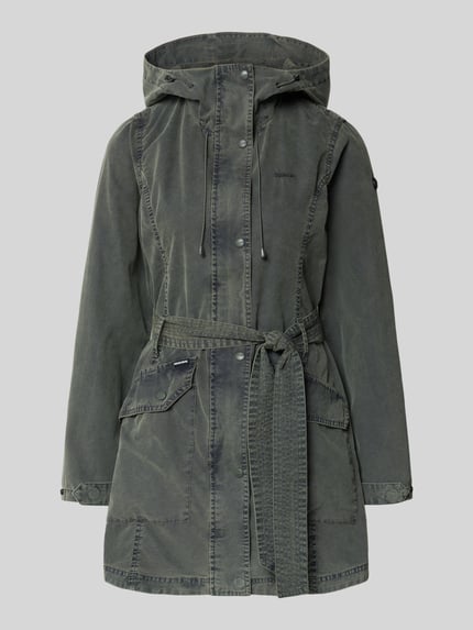 Produktfoto, Jacke mit Bindegürtel Modell 'PREA' od khujo, bawełniany miks, krój regular fit, kaptur, label-stitching, pasek, długość tyłu w rozmiarze S: 37 cm, szerokość ramion w rozmiarze S: 44 cm, szerokość klatki piersiowej w rozmiarze S: 45 cm, długość rękawa w rozmiarze S: 53 cm