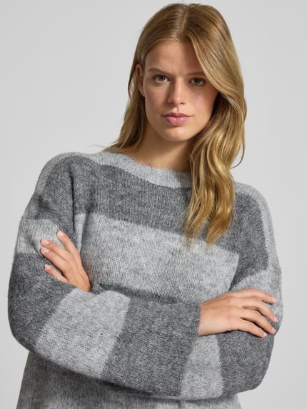 NOISY MAY® Oversized Strickpullover mit gerippten Abschlüssen Modell 'SUTTON Hellgrau Melange 3