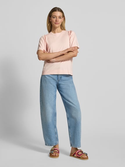 Selected krój regular fit t-shirt z czystej bawełny model 'PENELOPE' Różowy 1