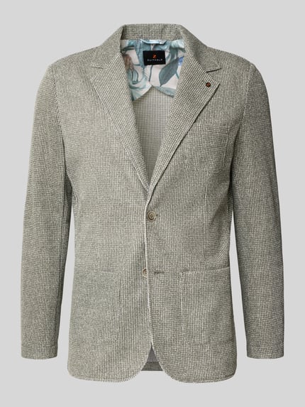 Produktfoto, Slim Fit 2-Knopf-Sakko mit Reverskragen von Zuitable, Baumwoll-Mix mit Stretch, Strukturmuster in Grau, aufgesetzte Taschen