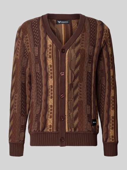 COLUCCI Relaxed Fit Strickjacke aus reiner Baumwolle mit Knopfleiste Mittelbraun 1