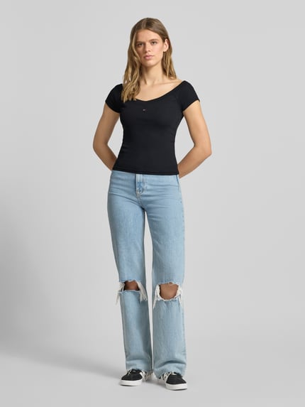 Tommy Jeans t-shirt o kroju slim fit z mieszanki bawełny Czarny 1