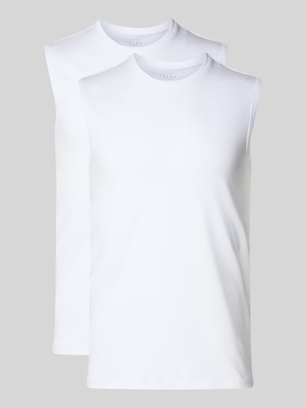 Produktfoto, weißes Muscle Shirt mit Rundhalsausschnitt Modell 'Daily Comfort' von FALKE, Straight Fit, breite Träger, glatte Textur