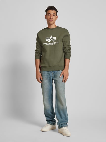 Alpha Industries Bluza z Nadruk z logo Model 'BASIC SWEATER' Oliwkowy 1