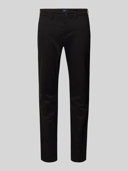 Produktfoto, Straight Fit Chino mit Gesäßtaschen von MCNEAL w kolorze czarnym, mieszanka bawełny, wpuszczane kieszenie, zapięcie na guzik i zamek błyskawiczny, szerokość w pasie 46 cm, długość wewnętrzna nogawki 82 cm