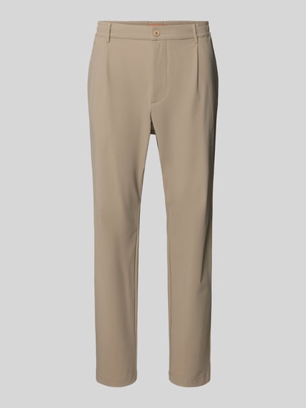 Produktfoto, Slim Fit Hose mit Paspeltaschen am Gesäß von CRUNA in Beige, Material-Mix mit Stretch-Anteil, schmale Passform, glatte Textur