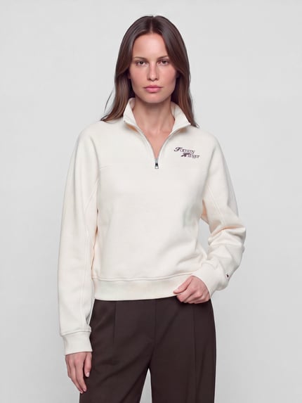 Tommy Hilfiger Sweatshirt mit Half Zip Troyerkragen Hellgelb 4
