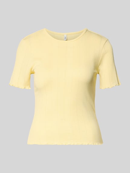 Produktfoto, Slim Fit T-Shirt aus Baumwoll-Mix Modell 'TENNA' von ONLY, Efekt: jednolity kolor, krój slim fit, okrągły dekolt, krótki rękaw, zakończenia frill, mieszanka bawełny