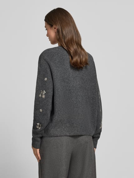 Jake*s Collection Pullover mit Perlenapplikation Modell 'K106-EmbelPull' Dunkelgrau Melange 5