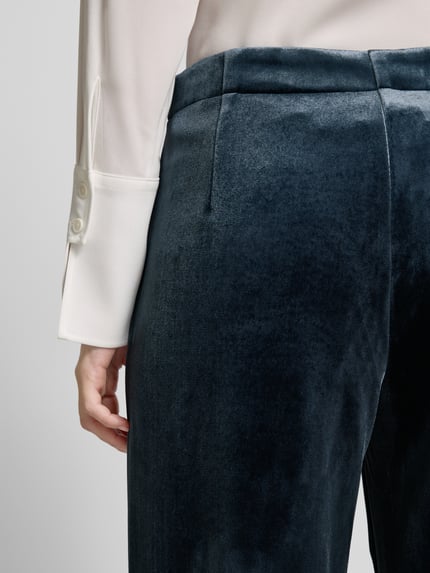 mbyM Wide leg stoffen broek in fluweellook, model 'Kelita' Rookblauw - 3