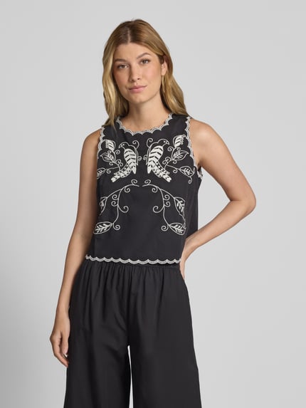 Jake*s Collection Regular fit blousetop met motiefstitching Zwart - 4
