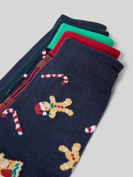 JACK & JONES Sokken met labeldetail in een set van 5 paar, model 'XMAS CANDY' Donkergroen - 2