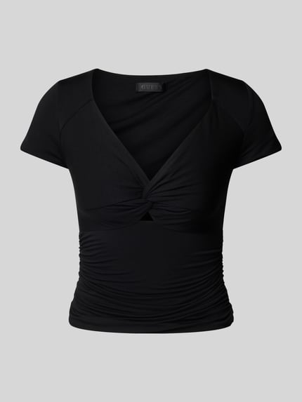 GUESS T-shirt z marszczeniami model ‘CHARLOTTE’ Czarny 2