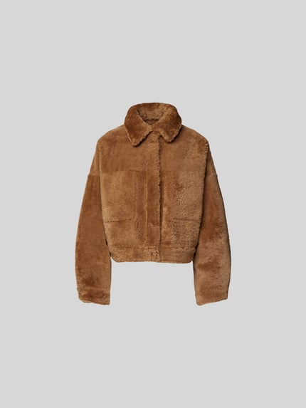 Iro Oversized leren jas met bontlook Hazelnoot - 2