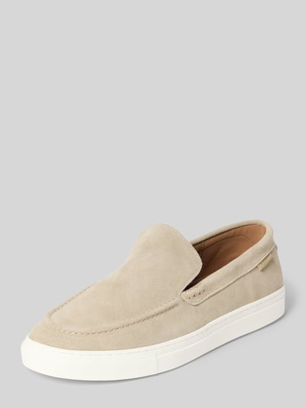 Produktfoto, Loafer aus echtem Leder mit Logo-Detail von PS Poelman in Beige, abgerundete Passform, profilierte Sohle, Absatzhöhe 3 cm, Schafthöhe 6 cm, Schaftweite 13 cm bei Größe 44