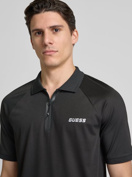 GUESS Activewear Regular Fit Poloshirt mit Reißverschluss Modell 'JAISS' BLACK 3