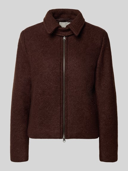 Produktfoto, Regular Fit Wolljacke aus Woll-Mix mit Umlegekragen von ICHI, braun, Zweiwege-Reißverschluss, strukturierte Oberfläche