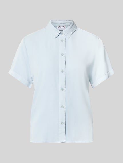 Produktfoto, Regular Fit Bluse aus Viskose-Mix von Jake*s Casual in hellem Blau, Hemdblusenkragen, Knopfleiste, Ärmel mit Aufschlag