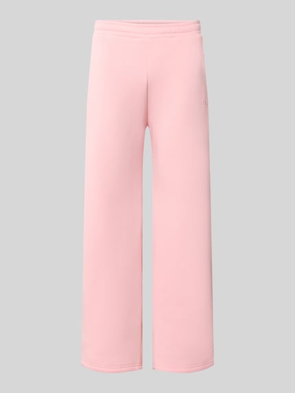 Produktfoto, Straight Fit Sweatpants Baumwoll-Mix von REVIEW in Hellrosa mit elastischem Bund, Gesäßtasche, Label-Print, glatte Textur