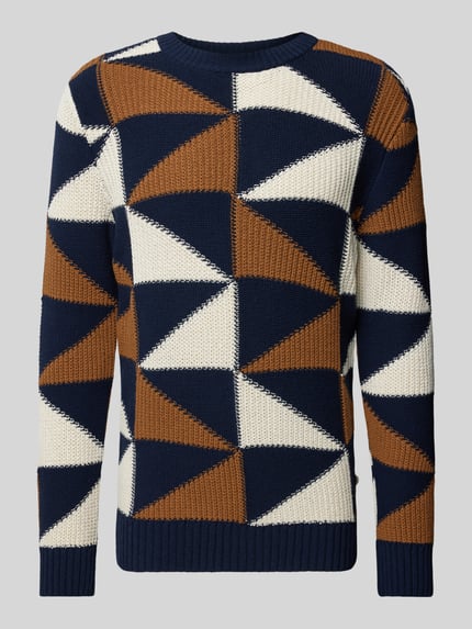 Thinking Mu Strickpullover mit Allover-Muster Dunkelblau 2