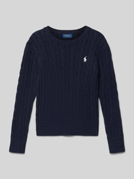 Polo Ralph Lauren Teens Strickpullover mit Zopfmuster und Rundhalsausschnitt Marine 1