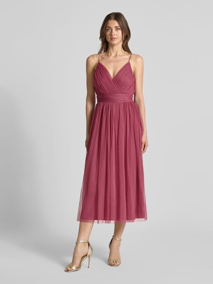 Lace & Beads Sukienka koktajlowa na cienkich ramiączkach Mocnoróżowy 4