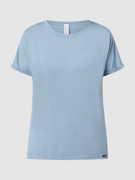 SKINY T-shirt z mieszanki wiskozy i elastanu model ‘Every Night In’ Niebieski 2