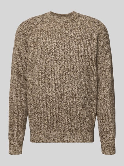 Produktfoto, Strickpullover in melierter Optik von Christian Berg Men, braune und beige Töne, gerader Schnitt, Rundhalsausschnitt, Raglanärmel, strukturierte Oberfläche