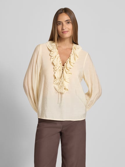 Jake*s Collection Blouseshirt met V-hals Ecru - 4