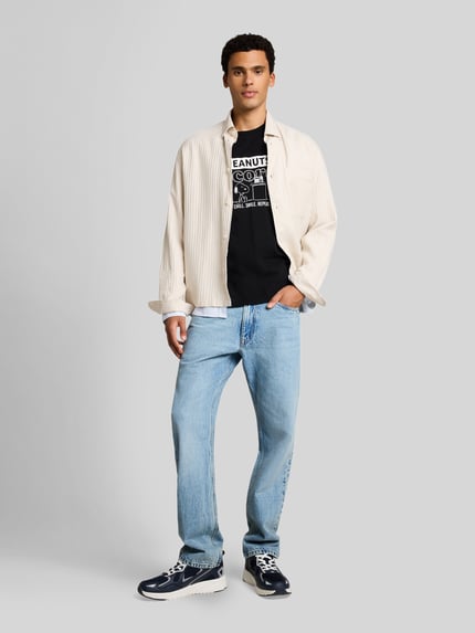 Tom Tailor Denim Relaxed Fit T-Shirt aus reiner Baumwolle mit Peanuts Frontprint Black 1