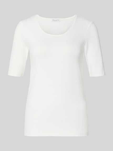 Produktfoto, Slim Fit T-Shirt mit Rundhalsausschnitt von Christian Berg Woman, biały, elastyczny materiał, krój slim fit, półrękaw