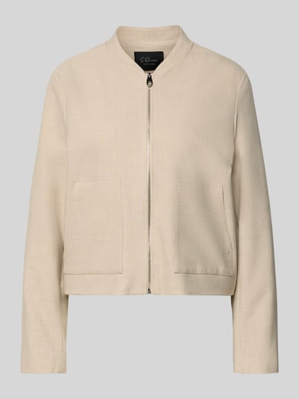 Produktfoto, Regular Fit Blouson mit Viskose-Anteil von s.Oliver BLACK LABEL, efekt: jednolity kolor, melanż, krój regular fit, kształt kołnierza: kołnierz college, zapięcie: zamek błyskawiczny, rękaw: długi rękaw, nakładane boczne kieszenie, wykończenie materiału: batyst, materiał: mieszanka materiałów z dodatkiem wiskozy