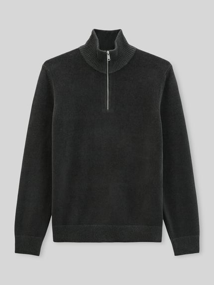 Produktfoto, Pullover mit halblangem Reißverschluss von MARC O'POLO, unifarben dunkel, strukturierte Strickoptik, gerippte Abschlüsse