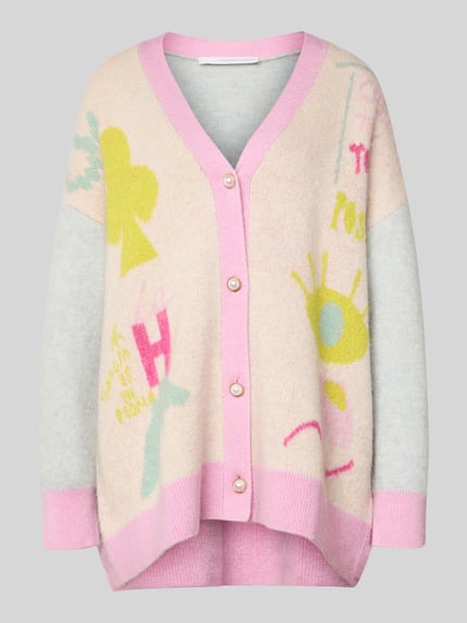 Produktfoto, Cardigan aus Woll-Mix mit V-Ausschnitt und Knopfleiste von Herzensangelegenheit, Pastellfarben, lockerer Schnitt, grobe Textur
