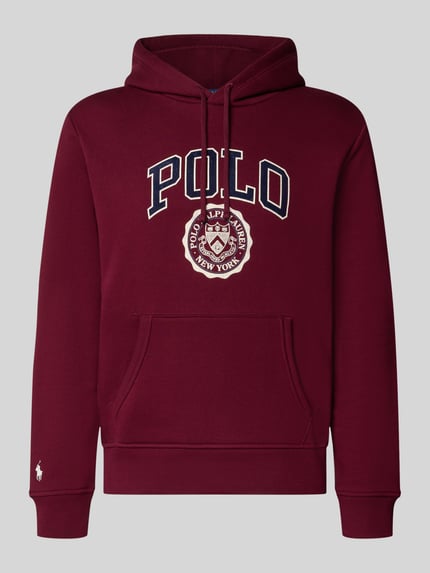 Produktfoto, Relaxed Fit Hoodie aus Baumwoll-Mix von Polo Ralph Lauren in Dunkelrot mit großem Logo-Print, glatte Textur, Herren Sweatshirt