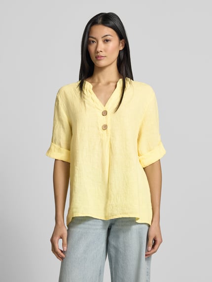 ZABAIONE Relaxed Fit Leinenbluse mit V-Ausschnitt Modell 'Is44sii' Hellgelb 4